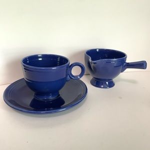 Vintage Fiesta cobalt blue teacup, saucer, creamer